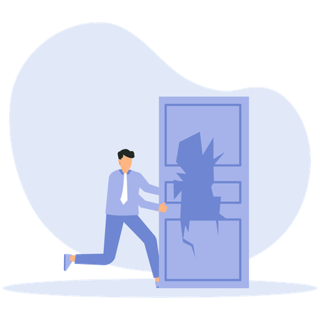 Frustrated employee breaking door  Illustration