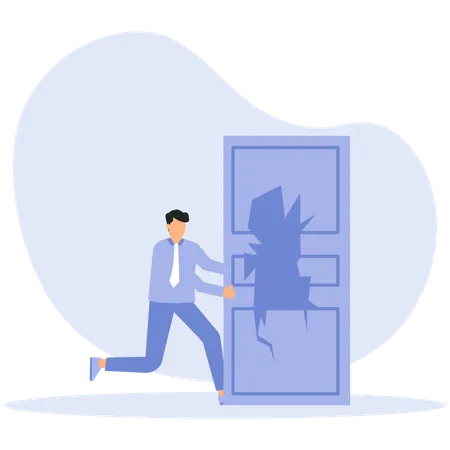 Frustrated employee breaking door  Illustration