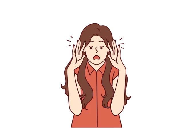 Shocked Woman Screams And Looks At Screen Bringing Palms To Face After Hearing Frightening News Shocked Girl Opens Mouth Wide And Starts To Worry About Getting Fired Or High Taxes Illustration