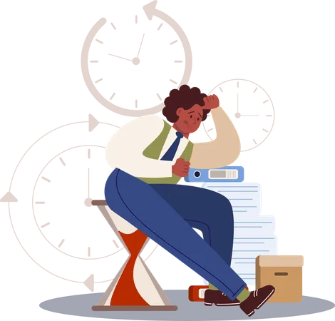 Frustrated employee works on task management  イラスト