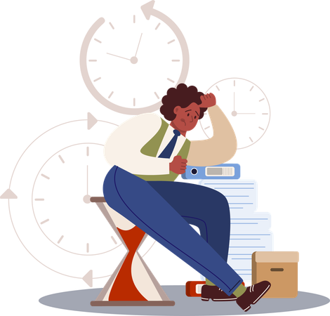 Frustrated employee works on task management  Illustration