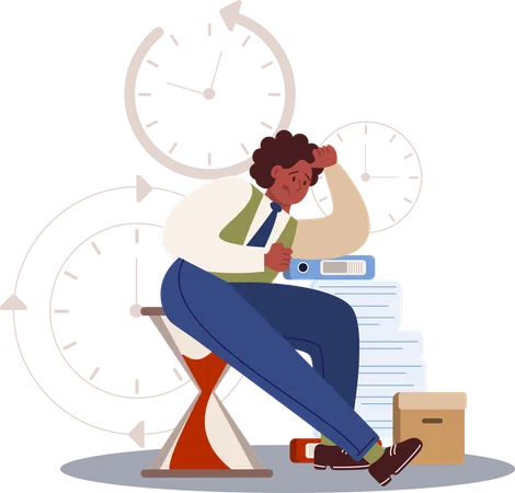 Frustrated employee works on task management  Illustration