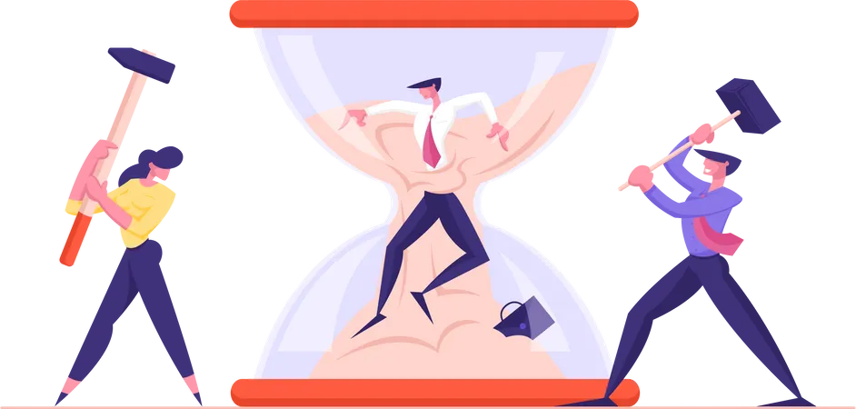 Frustrated employees breaking time limit  Illustration
