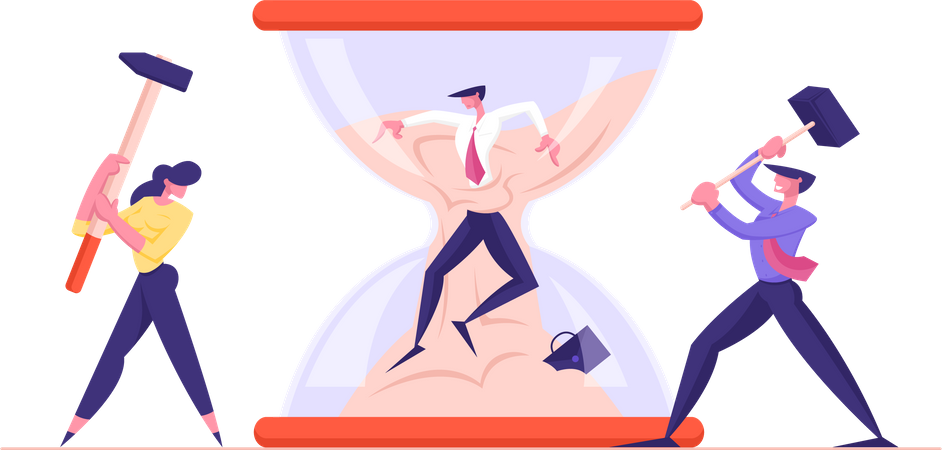 Frustrated employees breaking time limit  Illustration