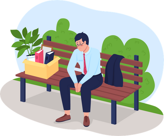 Frustrated fired man sitting on bench  Illustration