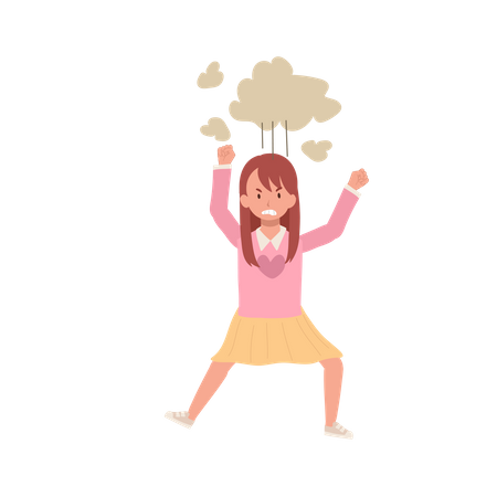 Frustrated Girl Child Having Temper Tantrum  Illustration