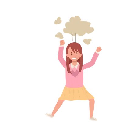 Frustrated Girl Child Having Temper Tantrum  Illustration