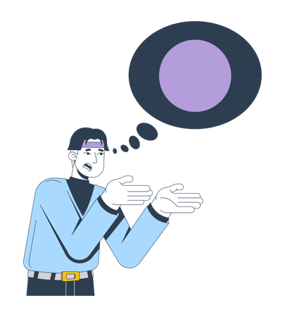 Frustrated korean man gesturing with thought bubble circle  Illustration