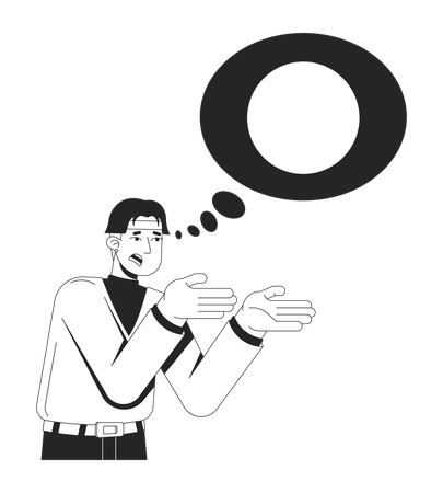 Frustrated korean man gesturing with thought bubble circle  Illustration