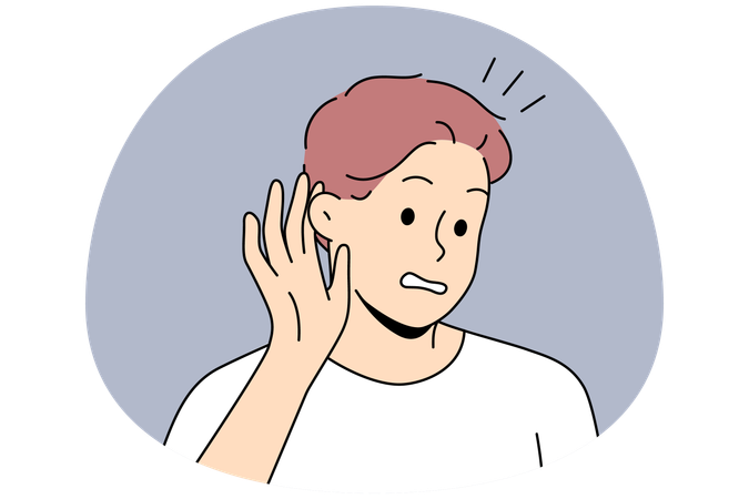 Frustrated male listening to hidden information  Illustration