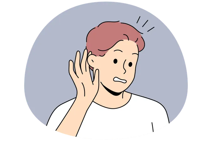Frustrated male listening to hidden information  Illustration