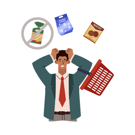 Frustrated man cannot buy food at store  Illustration