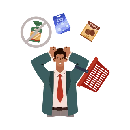 Frustrated man cannot buy food at store  Illustration