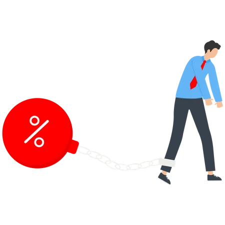 Frustrated man chained to prison ball with chain  Illustration