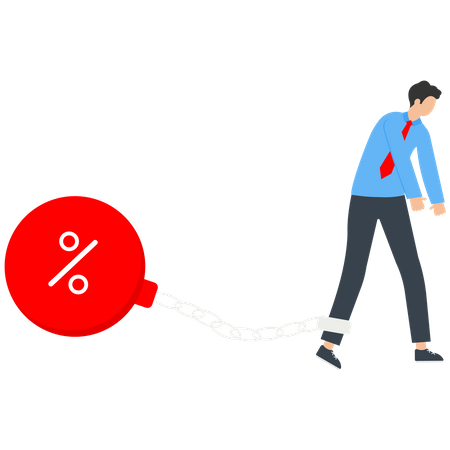 Frustrated man chained to prison ball with chain  Illustration