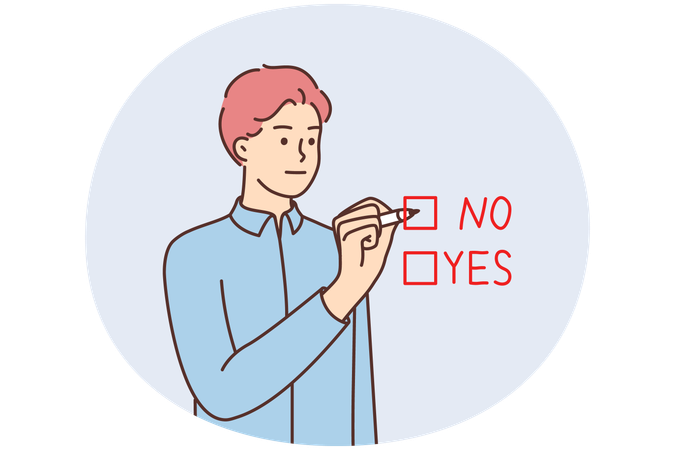 Frustrated man check box make choice  Illustration