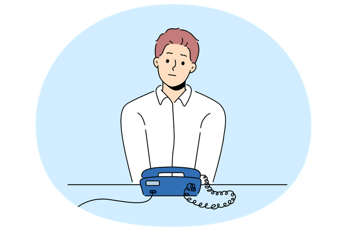 Frustrated man look at phone waiting for call  Illustration