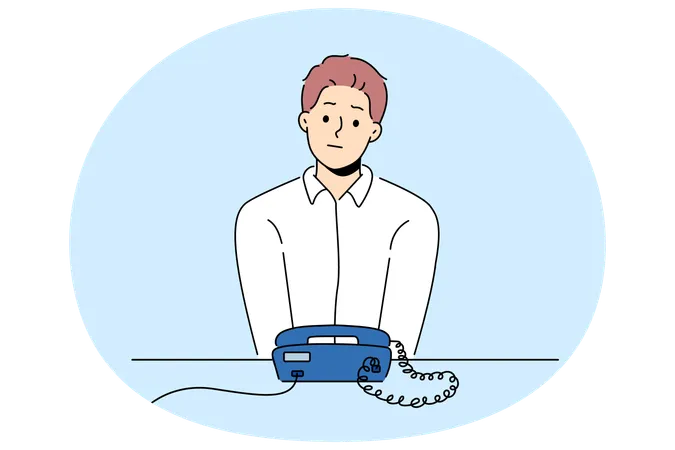Frustrated man look at phone waiting for call  Illustration