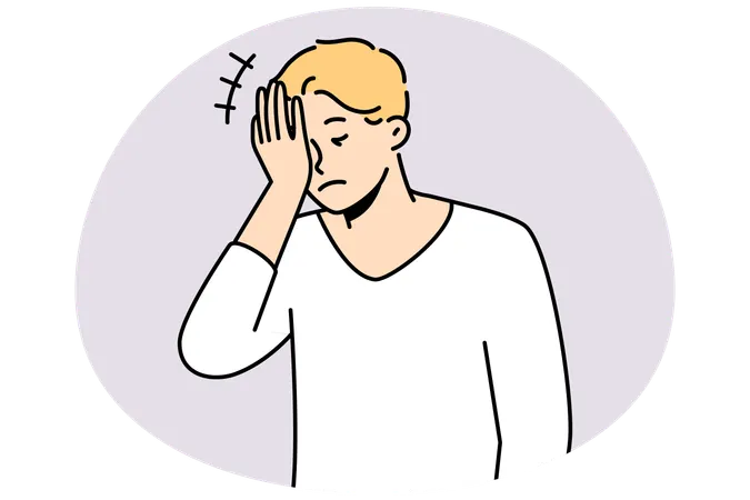 イライラした男性が顔を手で覆うジェスチャーをする  イラスト