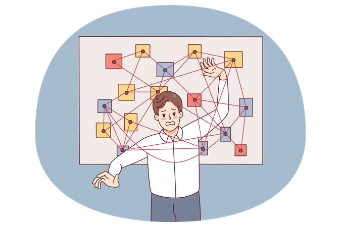 Frustrated man stressed with overwhelming tasks  Illustration