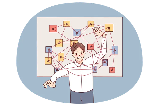 Frustrated man stressed with overwhelming tasks  Illustration