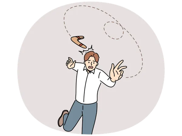 Frustrated man throw boomerang  Illustration