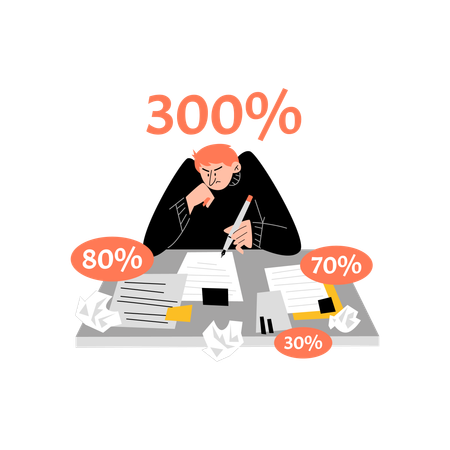Frustrated man with OCD or perfectionism writing or working  Illustration