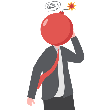 Frustrated nervous businessman bomb head about to explode  Illustration