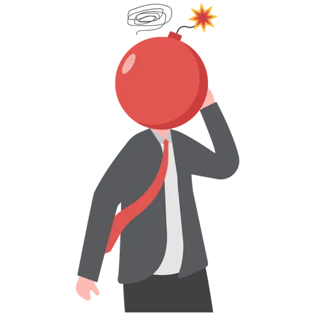 Frustrated nervous businessman bomb head about to explode  Illustration