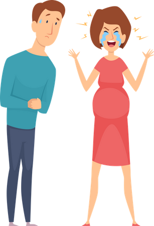 Frustrated pregnant wife and unhappy husband  イラスト
