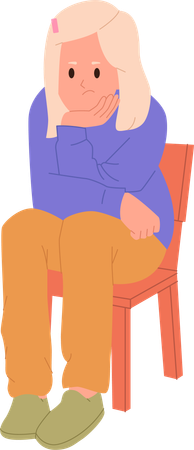 Frustrated sad pensive girl child sitting on chair  Illustration