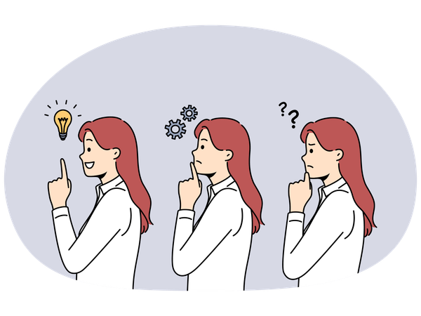 Frustrated woman think and solve business problem  Illustration