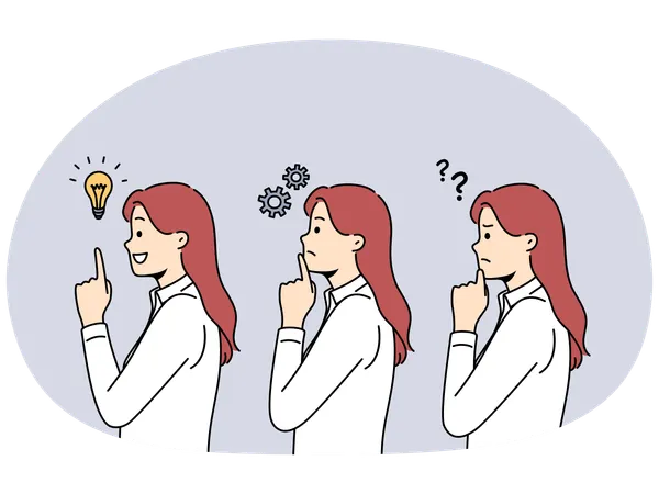 Frustrated woman think and solve business problem  Illustration