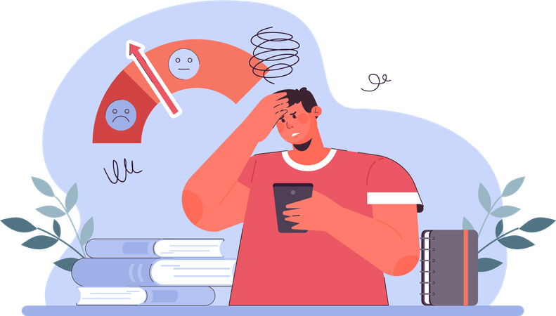 Frustrated worker thinks of stress management  Illustration
