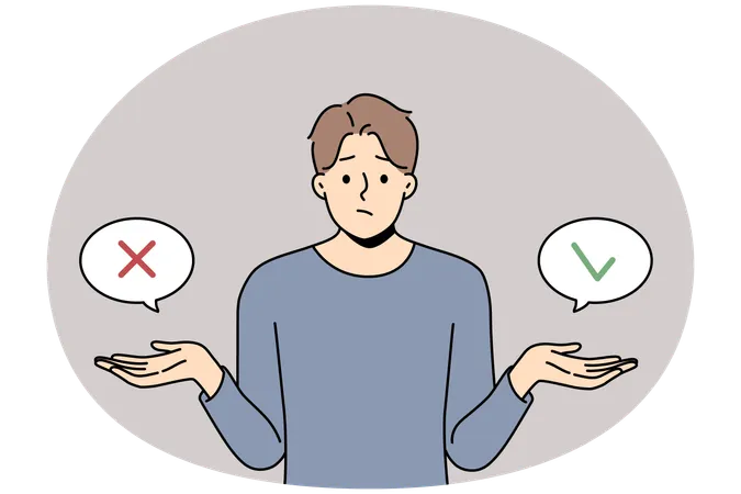 Frustrated young man feel unsure or doubtful about making decision  Illustration