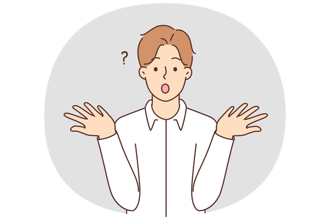 Frustrated young man make hand gesture astonished with news  Illustration