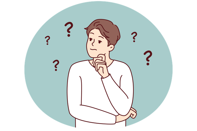 ジレンマを抱えながら問題解決を考えているイライラした若い男性  イラスト
