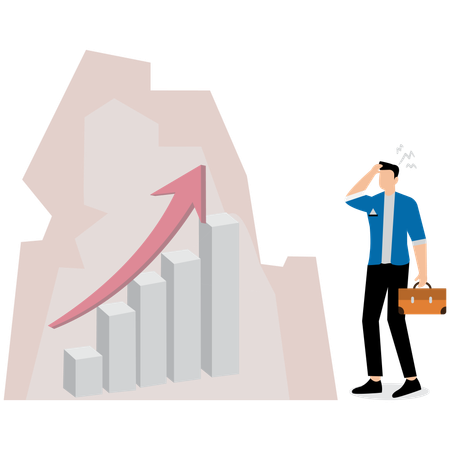 Frustrierter Geschäftsmann mit Balkendiagramm im Eis stecken geblieben  Illustration