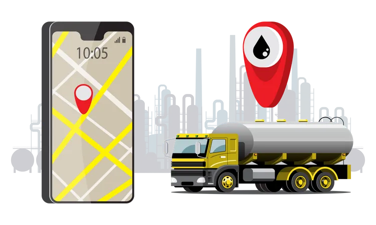 Big Isolated Vehicle Vector Colorful Icons Flat Illustrations Of Delivery By Van Through GPS Tracking Location Delivery Vehicle Gas Gasoline Fuel Delivery Instant Delivery Online Delivery Illustration