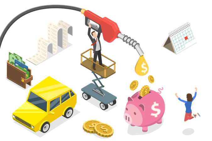 Fuel Economy, Reducing Fuel Consumption and Saving Money on Gasoline  Illustration