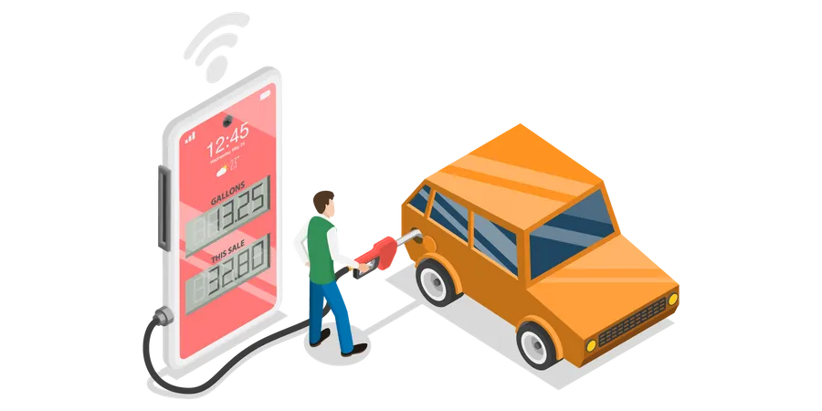 Fuel payment using mobile phone Illustration