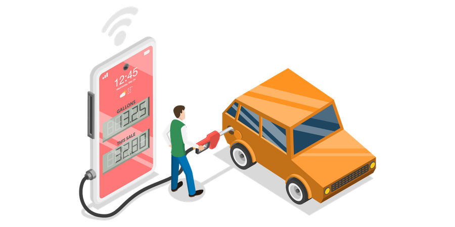 Fuel payment using mobile phone  Illustration