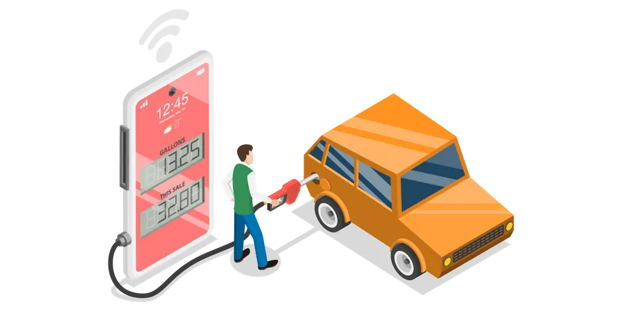 Fuel payment using mobile phone  Illustration