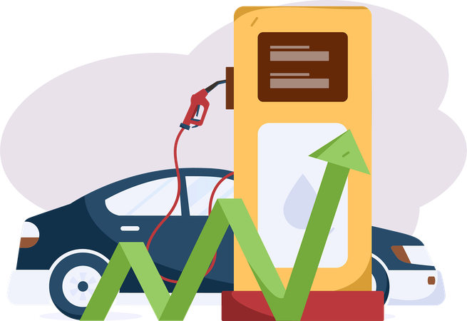 ガソリンスタンドでの燃料価格上昇  イラスト