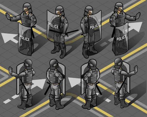 Fuerza policial en alerta máxima  Ilustración
