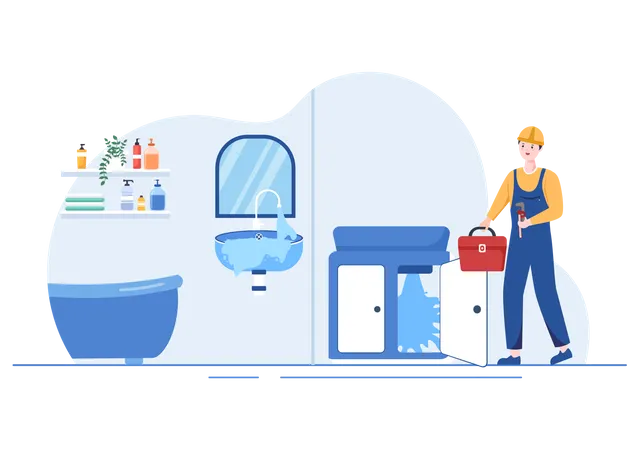 Fuite du lavabo dans la salle de bain  Illustration