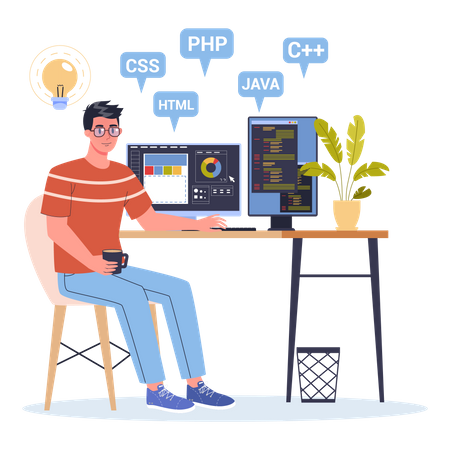 Full stack developer doing programming  Illustration