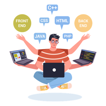 Full stack developer working on project  Illustration