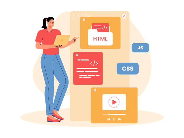 Full stack engineer giving web development presentation  Illustration