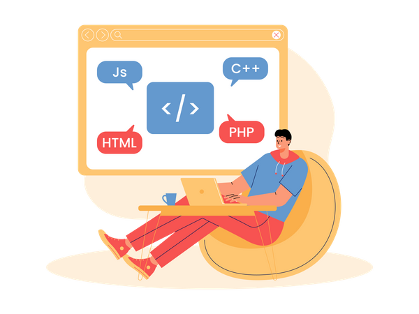 Full stack engineer working freelancing at home  Illustration